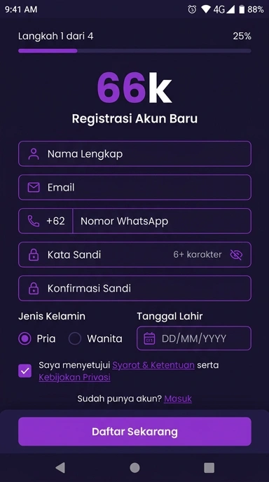 Panduan Registrasi Akun Baru 66k untuk Pengguna Android
