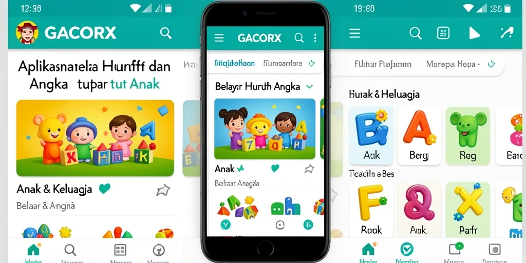 Antarmuka GACORX dengan fitur belajar huruf dan angka.