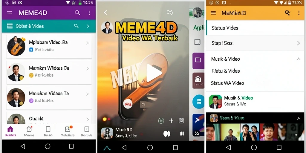 Antarmuka MEME4D yang menarik dengan fungsi Status WA Video.