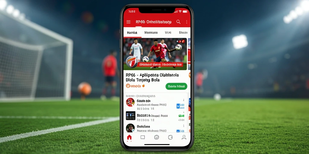 Tampilan antarmuka aplikasi RP66 yang menampilkan berita olahraga bola terbaru.