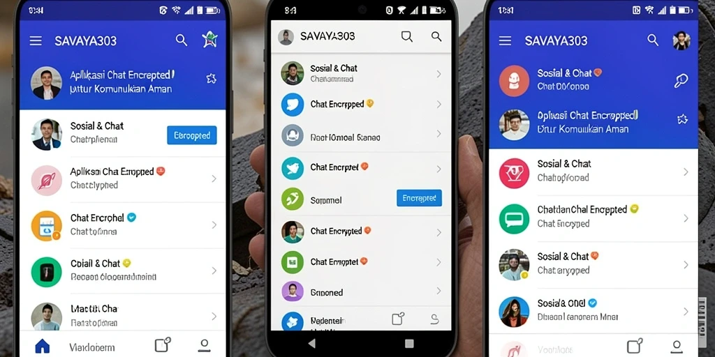Antarmuka aplikasi SAVAYA303 yang modern dan aman untuk Chat Encrypted.